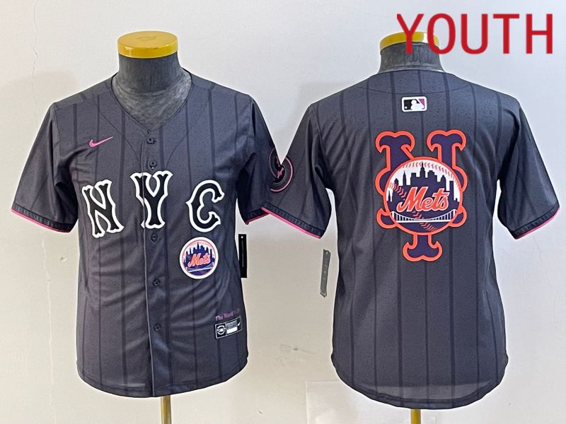 Youth New York Mets Blank Black City Edition 2024 Nike MLB Jersey style 6